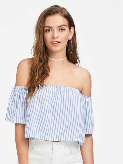 Vertical Stripe Bardot Crop Top