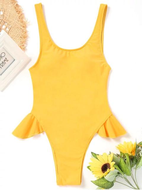 Traje De Baño De Una Pieza De Corte Alto Con Volantes Yellow