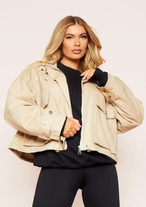 Maila Beige Large Front Pocket Detail Jacket