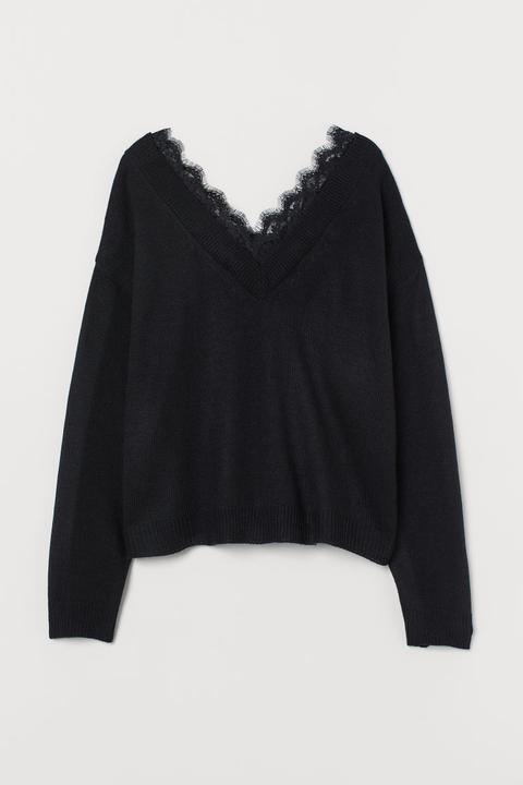 Pull Avec Dentelle - Noir