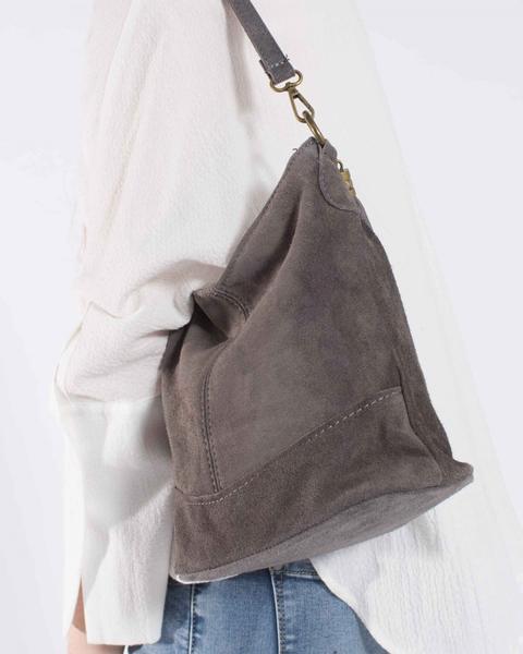 Bolso Serraje Hobo Mini Con Costuras Gris de Renatta \u0026 Go en 21 Buttons