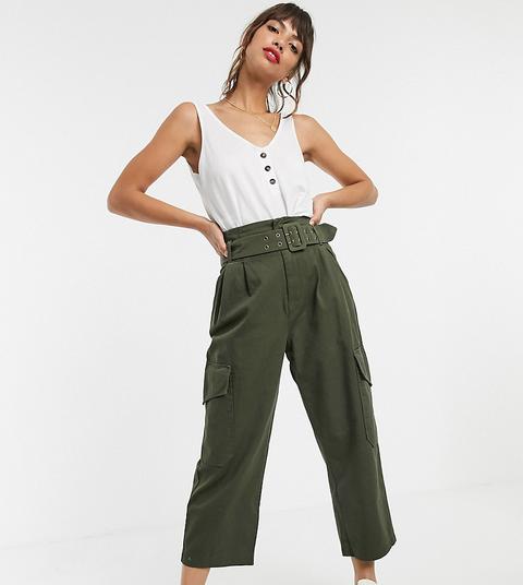 Stradivarius Belted Utility Trouser In Khaki-green