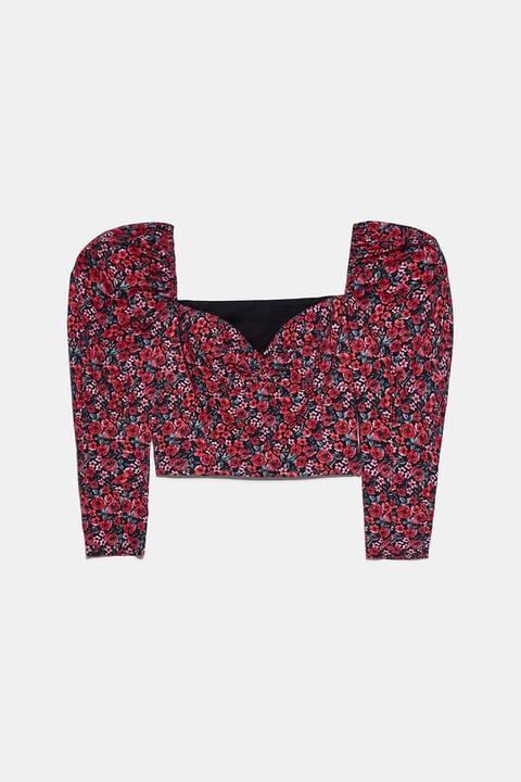 Top Cropped Con Stampa Floreale