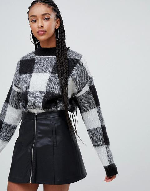 Bershka Brushed Check Jumper - Black