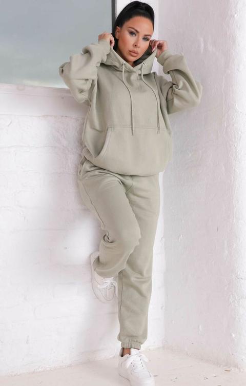 Sage Oversized Front Pocket Pullover Hoodie Cuffed Joggers Loungewear Set - Alexia