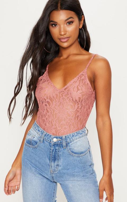 Pink Glitter Lace Bodysuit