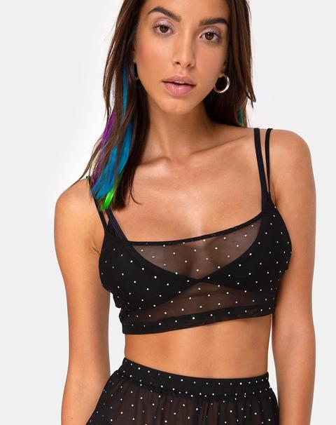 Blink Crop Top In Crystal Net Black