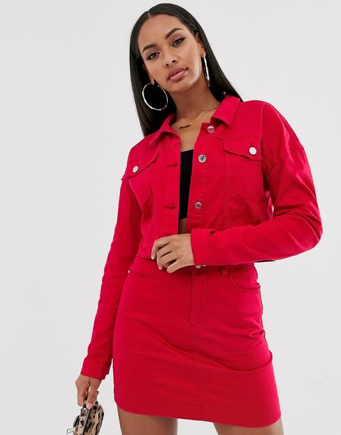 Missguided - Giacca Di Jeans Corta Lampone In Coordinato - Rosso
