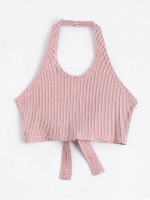 Halter Criss Cross Ribbed Crop Top