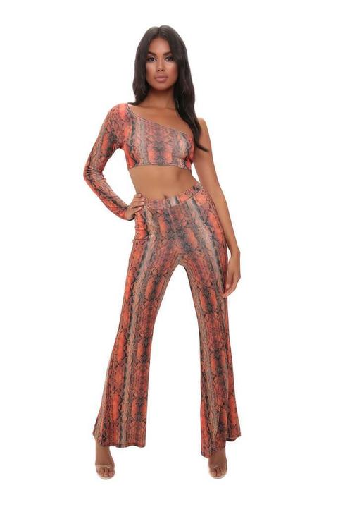 Orange Snake Print Slinky Wide Leg Trousers