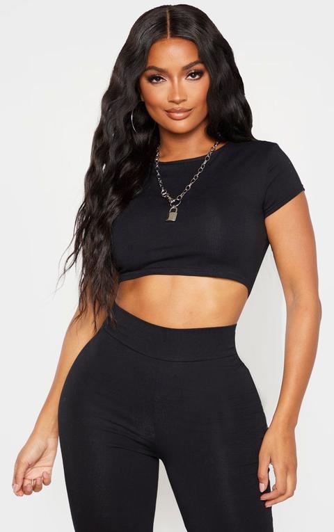 Shape Black Cotton Cap Sleeve Crop Top