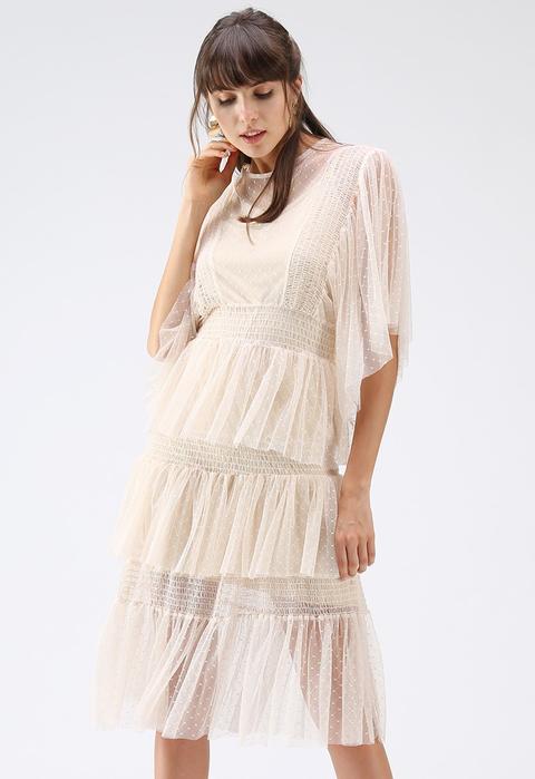 Leave It In My Dream Tiered Mesh Dress In Cream