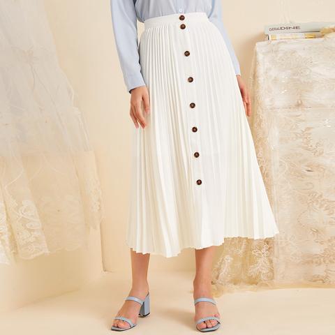 Button Front Longline Pleated Skirt
