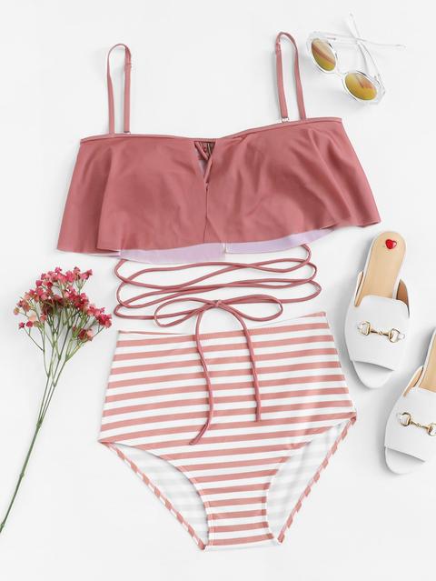 A Righe Bikinis Ruggine Rosso Costume Da Bagno