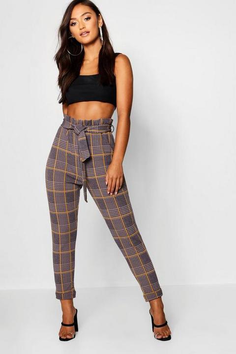 Petite Dogtooth Check Belted Trouser