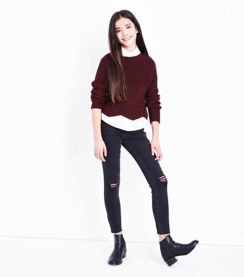 Teens Black Knee Ripped Skinny Jeans New Look