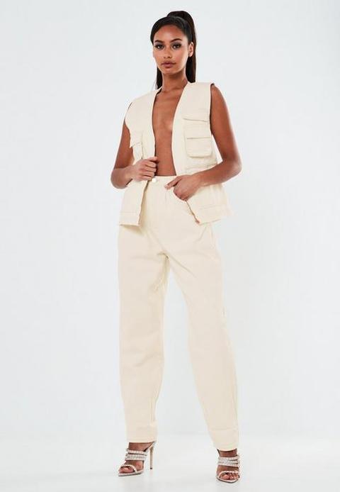 Cream Co Ord Highwaisted Balloon Jeans 