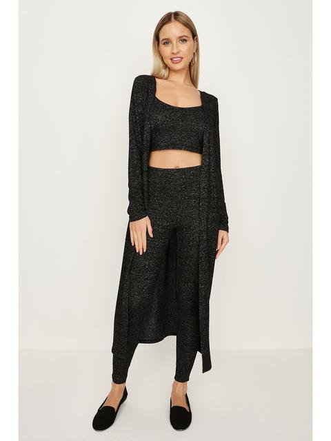 Black Brushed Cardi-crop-slim Leg Jogger Set