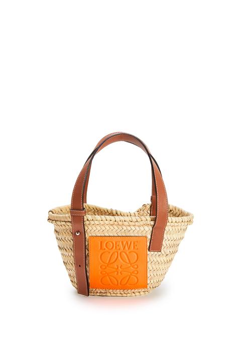 Bolso Basket Pequeño En Hoja De Palma Y Piel De Ternera