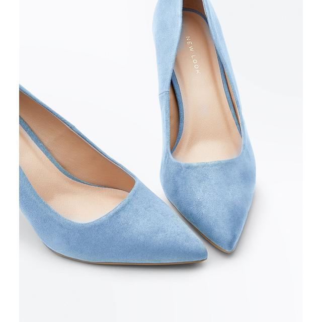 Pale Blue Suedette Pointed Court Shoes 