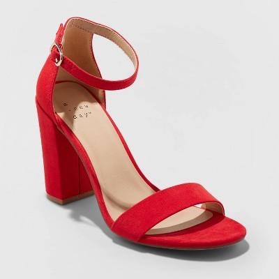 Women's Ema Microsuede High Block Heel Sandal Pumps - A New Day Red