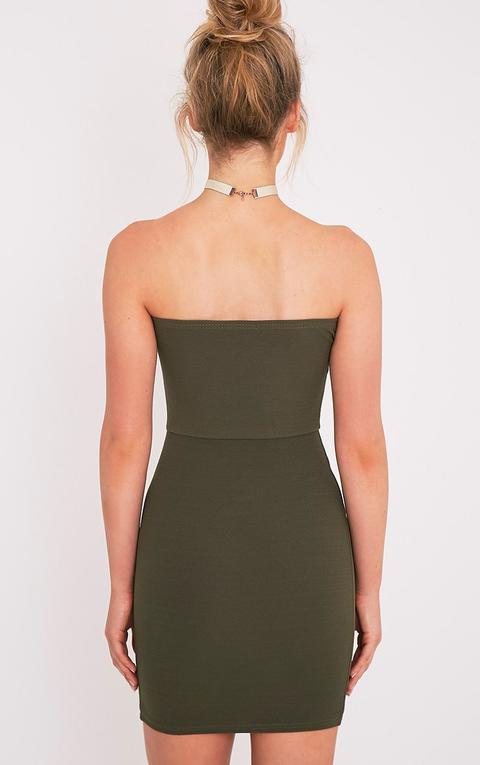 Layala Khaki Split Detail Bandeau Bodycon Dress, Green