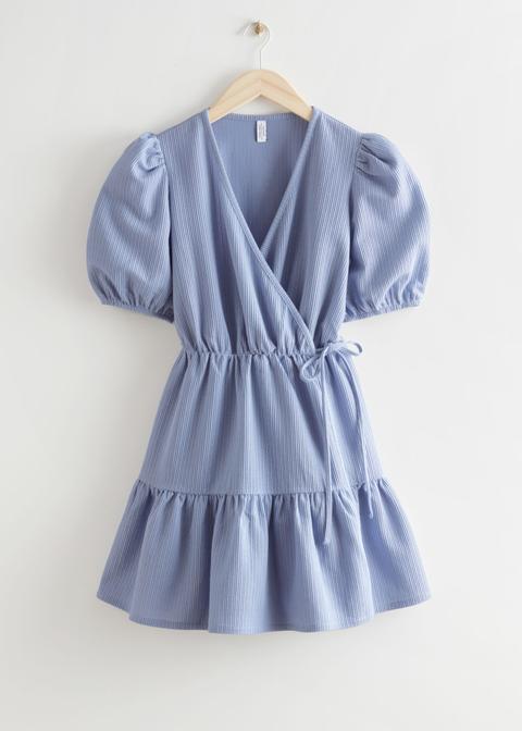 Puff Sleeve Mini Wrap Dress