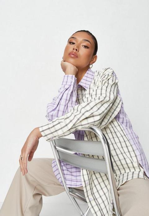 Lilac Check Splice Extreme Oversized Shirt, Multi