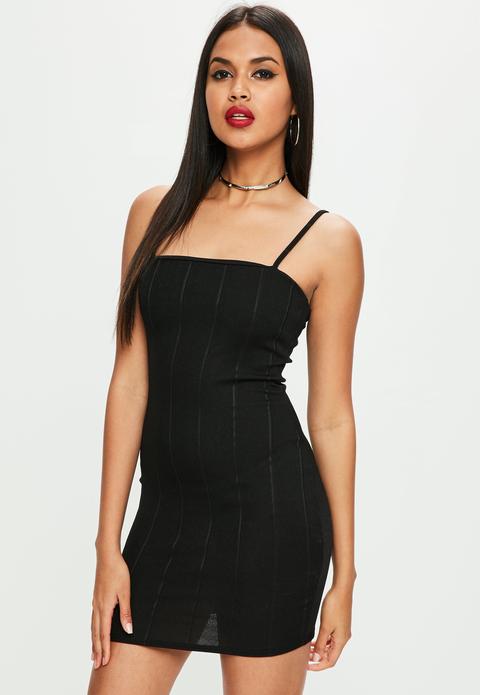 Black Strappy Square Neck Bandage Bodycon Dress