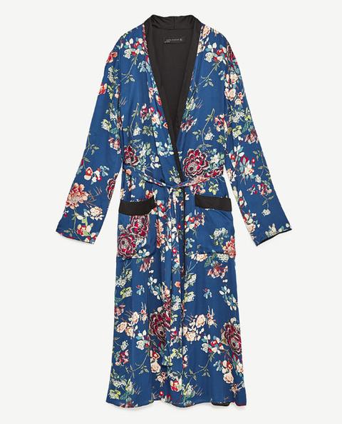 Long Floral Print Kimono