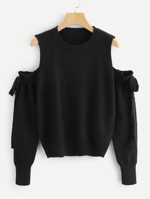 Casuale Plain Spalle Scoperte Nero Maglia