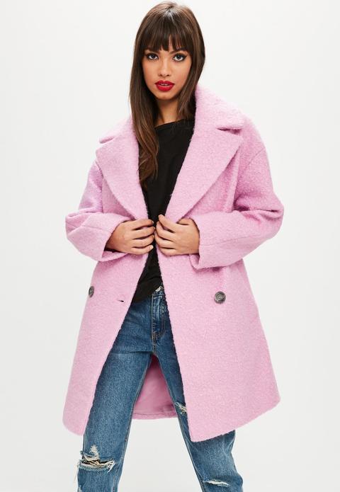 Pink Oversized Boucle Coat, Pink