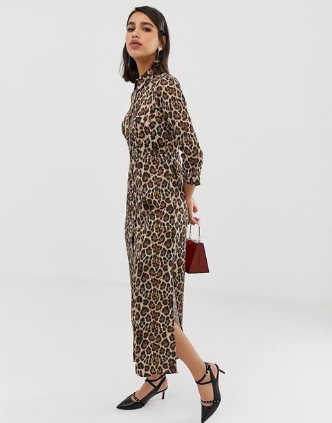 Vestido Camisero Con Estampado De Leopardo De River Island-multicolor