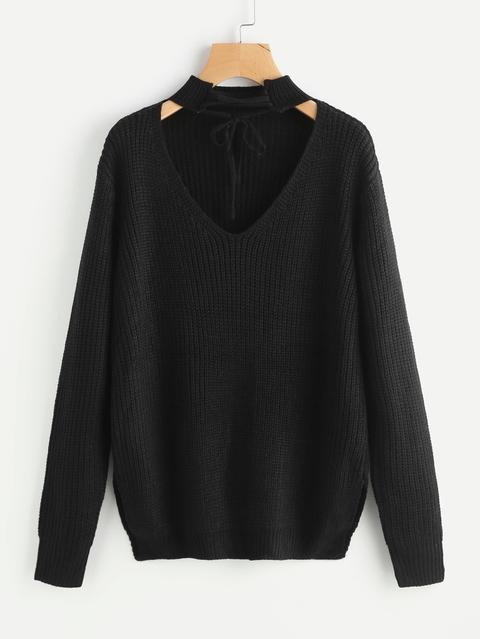 Lace Up Choker Neck Jumper