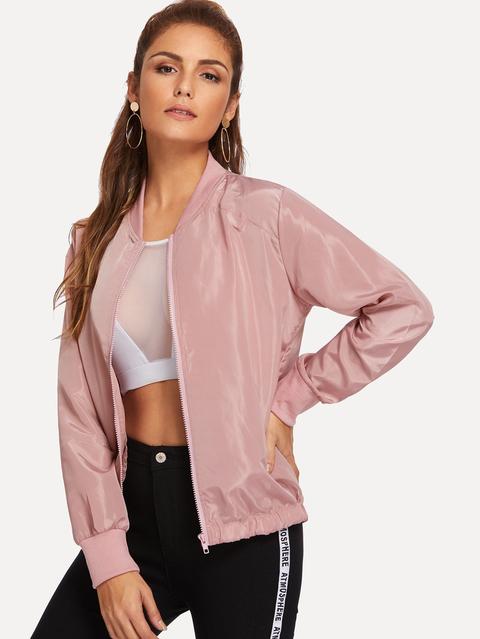 Zipper Up Pocket Solid Jacket