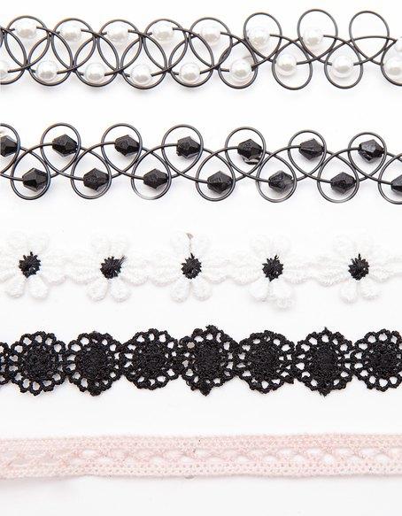 Set 6 Chokers Elastici E Fasce Nero