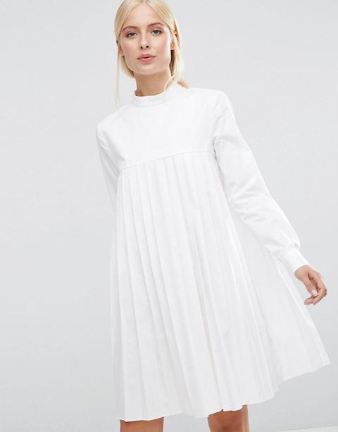 Vestido Plisado De Manga Larga De Algodón De Asos