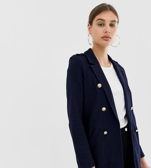 River Island - Blazer In Jersey Blu Navy Con Bottoni Stile Doppiopetto - Navy