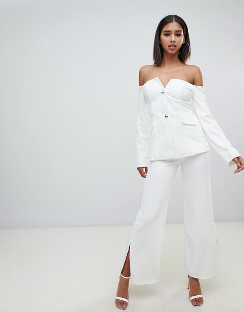Pantalones De Campana De Sastre En Tejido Elástico De Club L-blanco