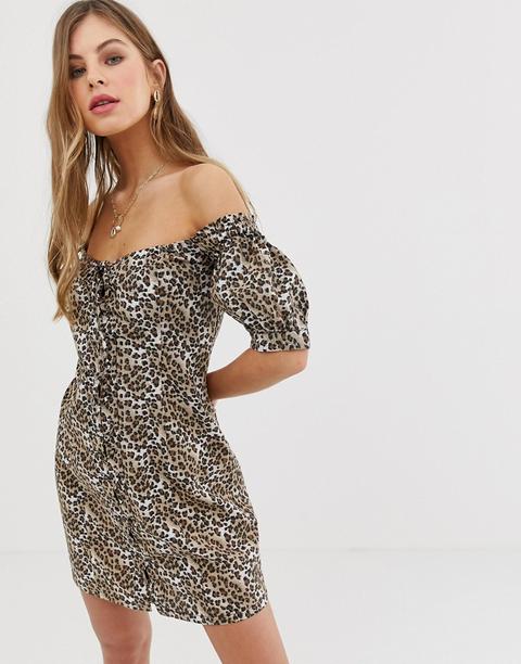 Asos Design - Robe D'été Avec Laçage Et Imprimé Léopard