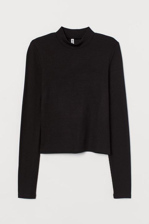 Ribbed Turtleneck Top - Black