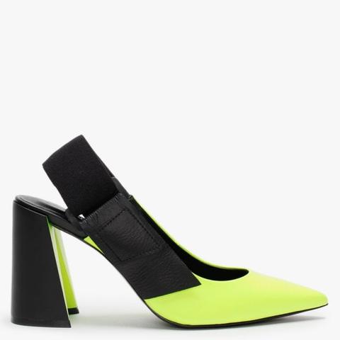 Enrol Yellow & Black Leather Sling Back Court Shoes