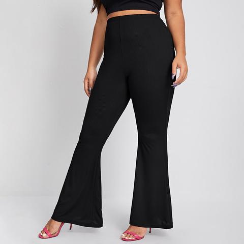 Plus Solid Rib-knit Flare Leg Trousers