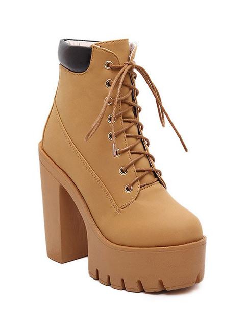 Chunky Heel Tie Up Platform Short Boots