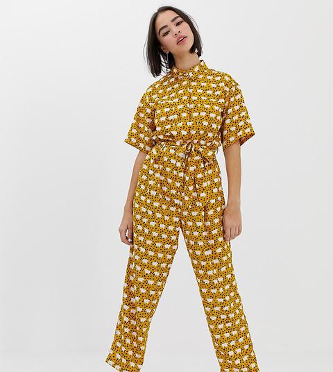 Mono Largo Con Nudo Delantero Y Estampado De Ovejas En Amarillo De Monki-multicolor