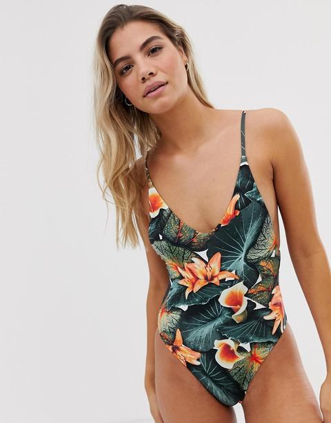 Pull&bear - Pacific - Costume Da Bagno Con Stampa Tropicale A Fiori - Multicolore