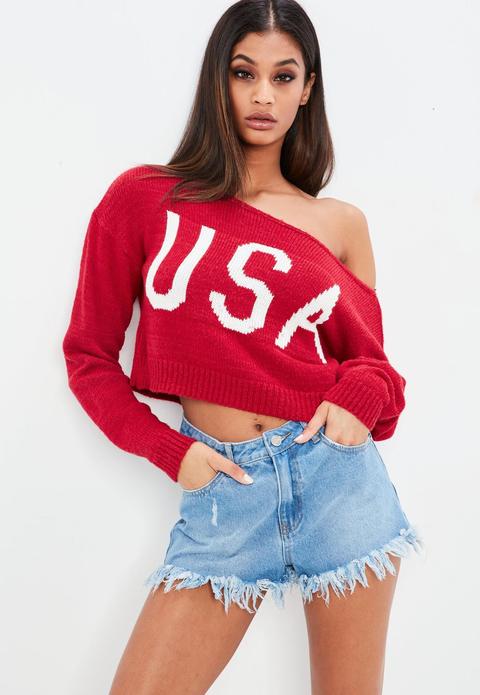 Nabilla X Missguided Red Bardot Jumper, Red
