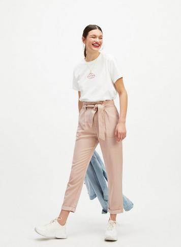 Womens Pink Paperbag Trousers, Pink 