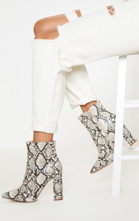 Snake High Block Heel Point Ankle Boot
