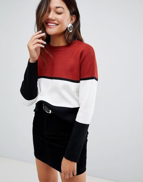 New Look - Maglione Basic A Blocchi Di Colore - Marrone